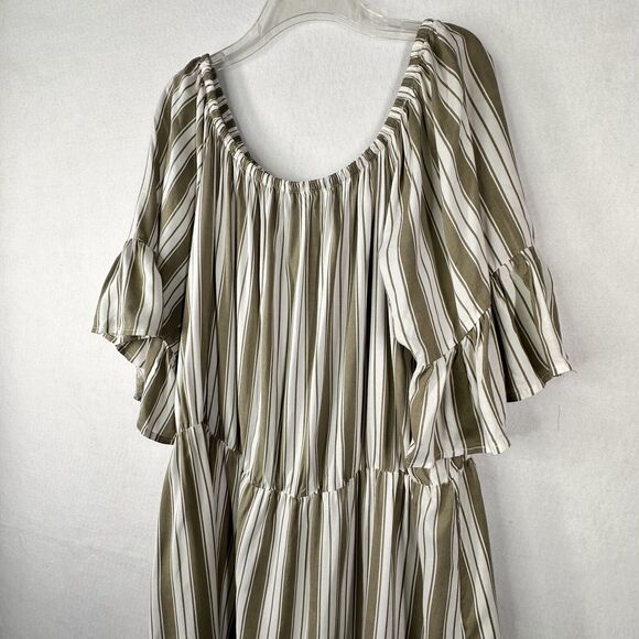 New Look Dress Plus 3X Pullover Green Stripe Ruffle Sleeve Casual Party Summer - Picture 3 of 8